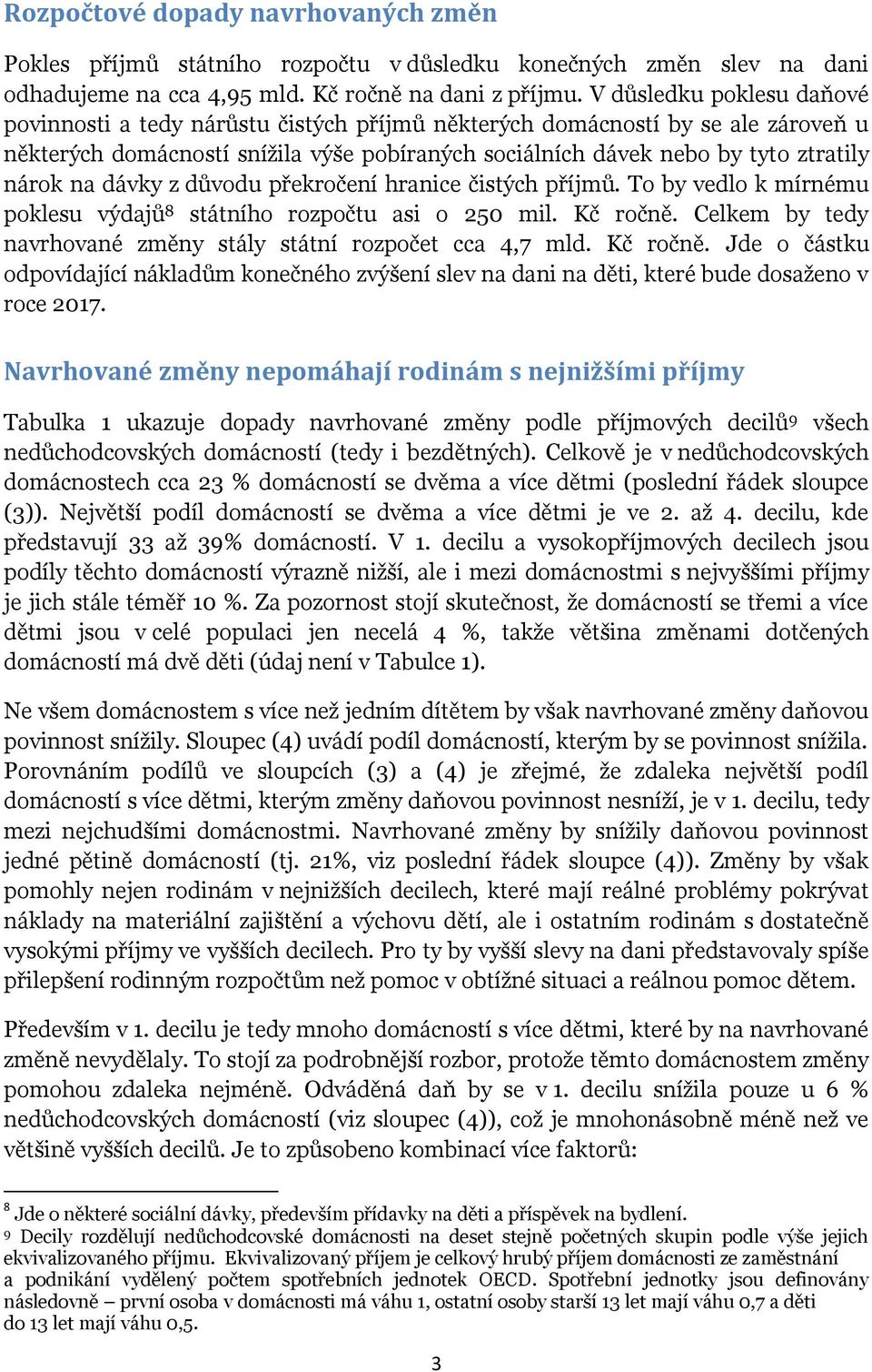 na dávky z důvodu překročení hranice čistých příjmů. To by vedlo k mírnému poklesu výdajů 8 státního rozpočtu asi o 250 mil. Kč ročně.