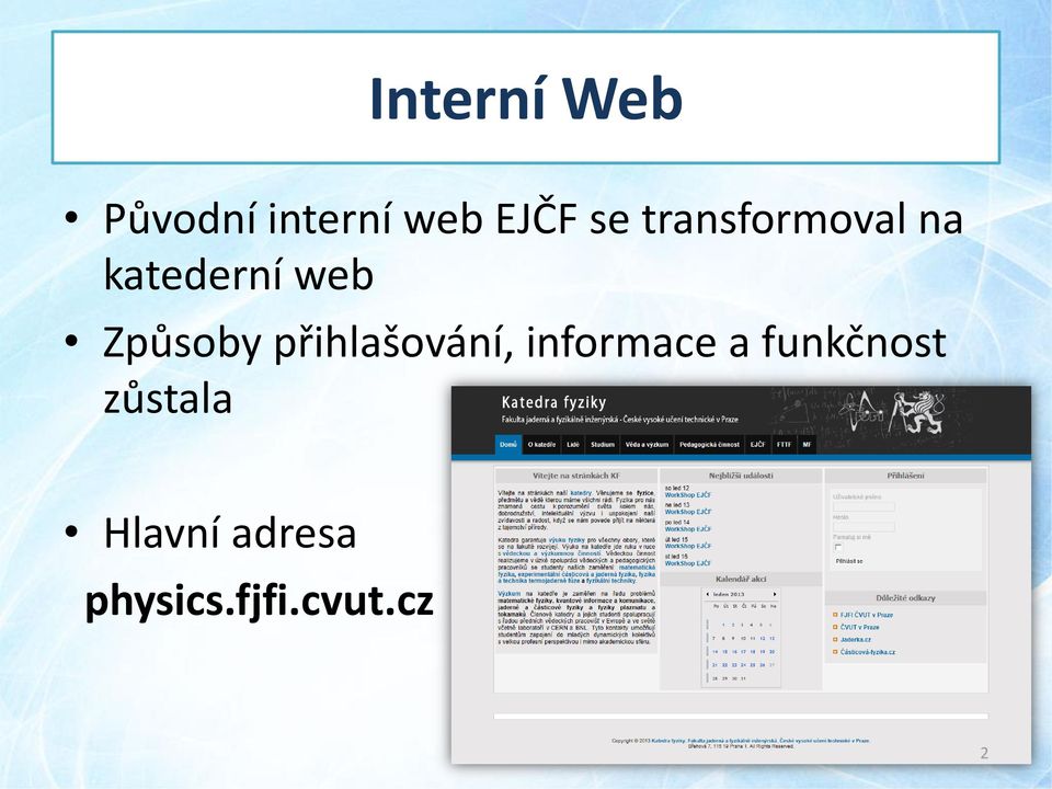 přihlašování, informace a funkčnost