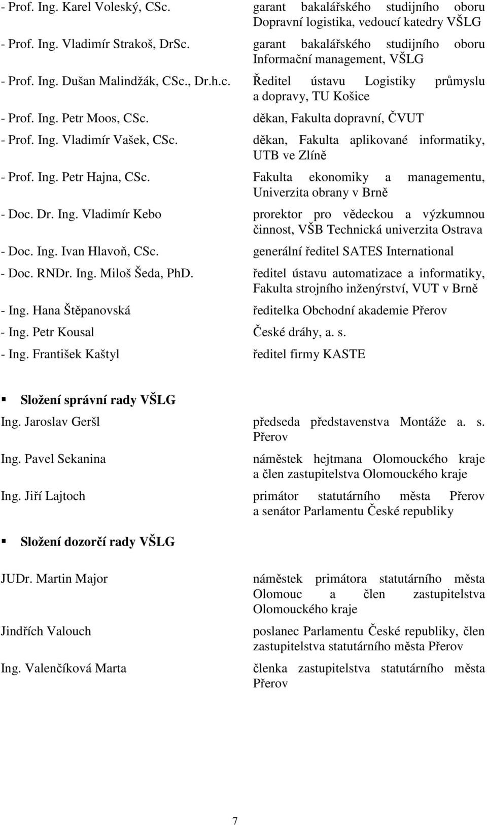 děkan, Fakulta dopravní, ČVUT - Prof. Ing. Vladimír Vašek, CSc. děkan, Fakulta aplikované informatiky, UTB ve Zlíně - Prof. Ing. Petr Hajna, CSc.