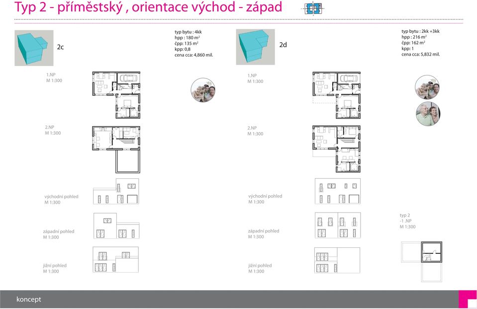 2d typ bytu : 2kk +3kk hpp : 216 m 2 čpp: 162 m 2 kpp: 1 cena cca: 5,832 mil. 1.NP 1.NP 2.