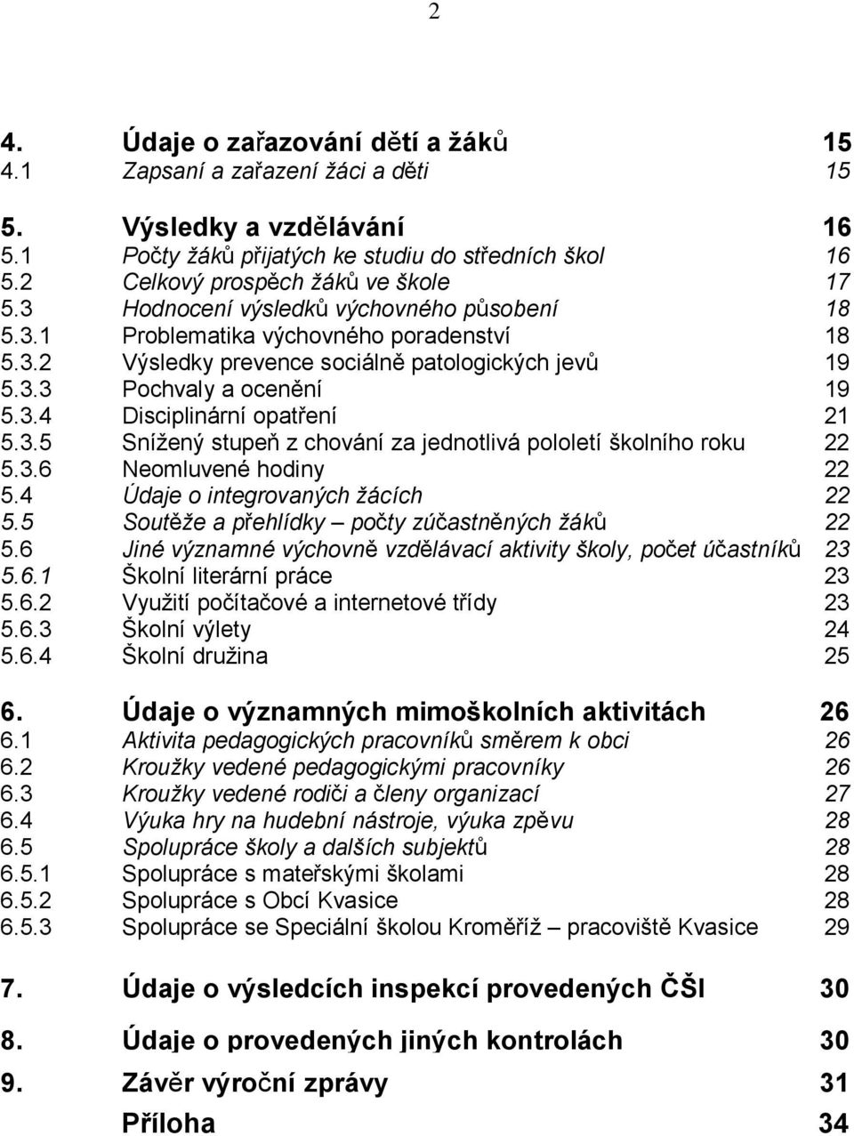 3.4 Disciplinární opatření 21 5.3.5 Snížený stupeň z chování za jednotlivá pololetí školního roku 22 5.3.6 Neomluvené hodiny 22 5.4 Údaje o integrovaných žácích 22 5.