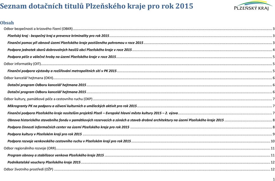 .. 4 Ppora péče o válečné hroby na území Plzeňského kraje v roce 2015... 5 Odbor informatiky (OIT)... 5 Finanční ppora výstavby a rozšiřování metropolitních sítí v PK 2015.