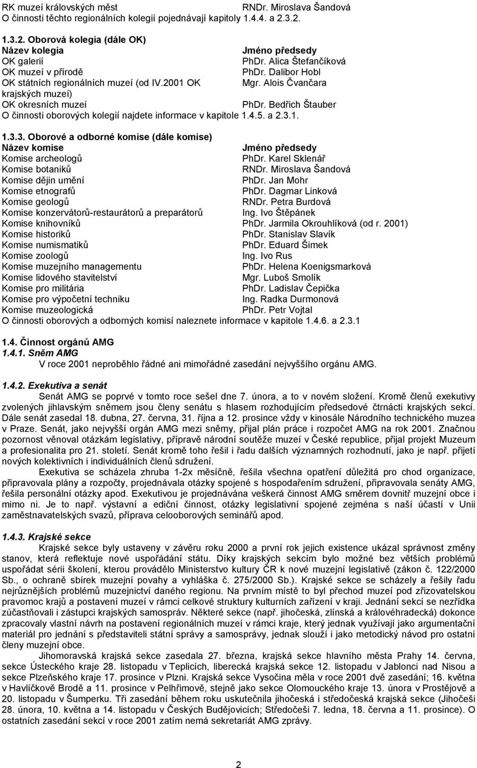 Bedřich Štauber O činnosti oborových kolegií najdete informace v kapitole 1.4.5. a 2.3.1. 1.3.3. Oborové a odborné komise (dále komise) Název komise Jméno předsedy Komise archeologů PhDr.