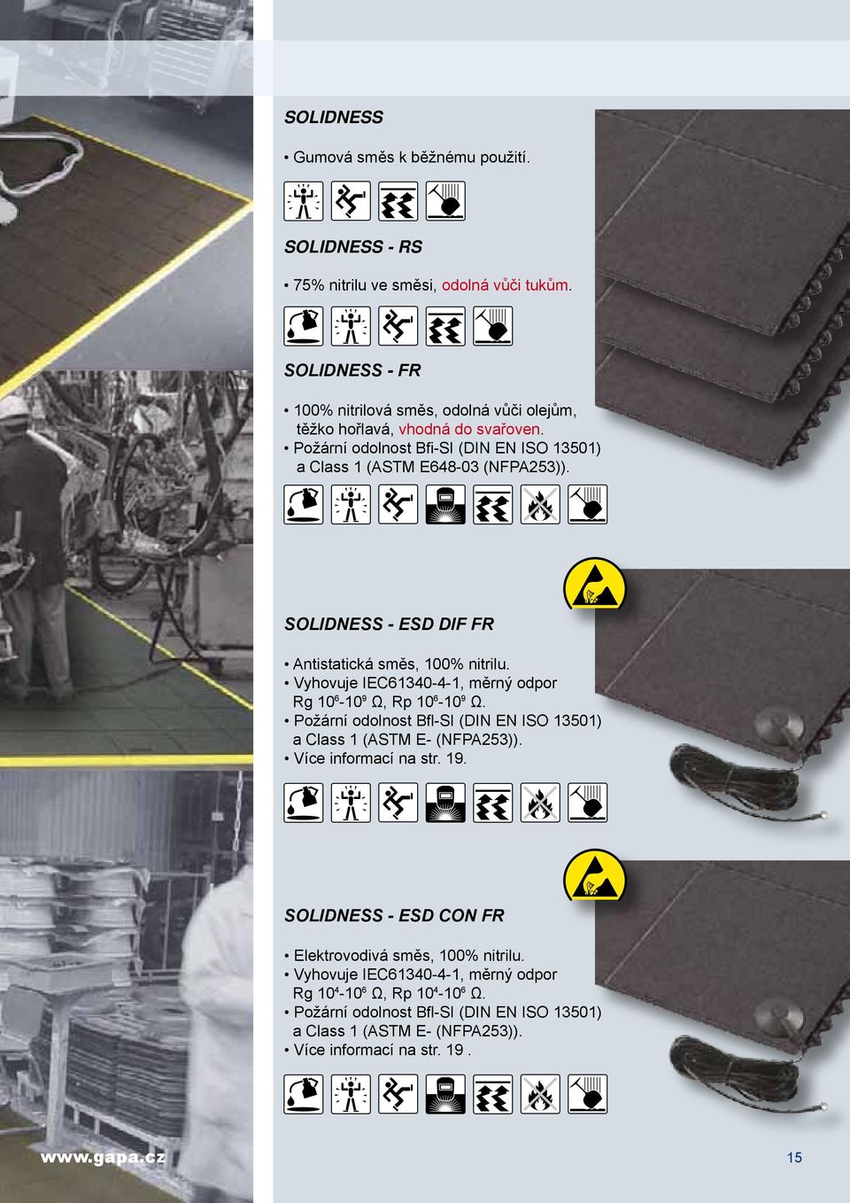 SOLIDNESS - ESD DIF FR Antistatická směs, 100% nitrilu. Vyhovuje IEC61340-4-1, měrný odpor Rg 10 6-10 9 Ω, Rp 10 6-10 9 Ω.