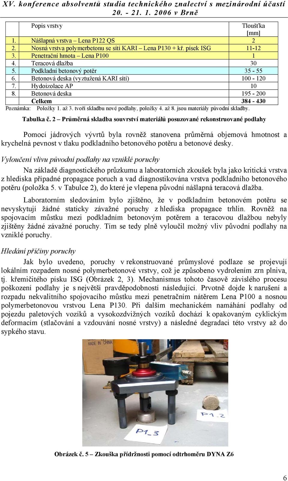 tvoří skladbu nové podlahy, položky 4. až 8. jsou materiály původní skladby. Tabulka č.