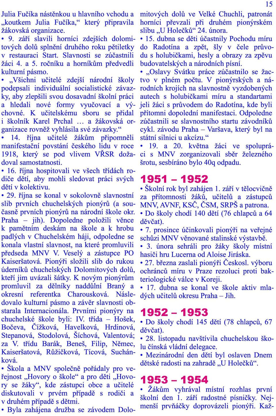 Všichni učitelé zdejší národní školy podepsali individuální socialistické závazky, aby zlepšili svou dosavadní školní práci a hledali nové formy vyučovací a výchovné.