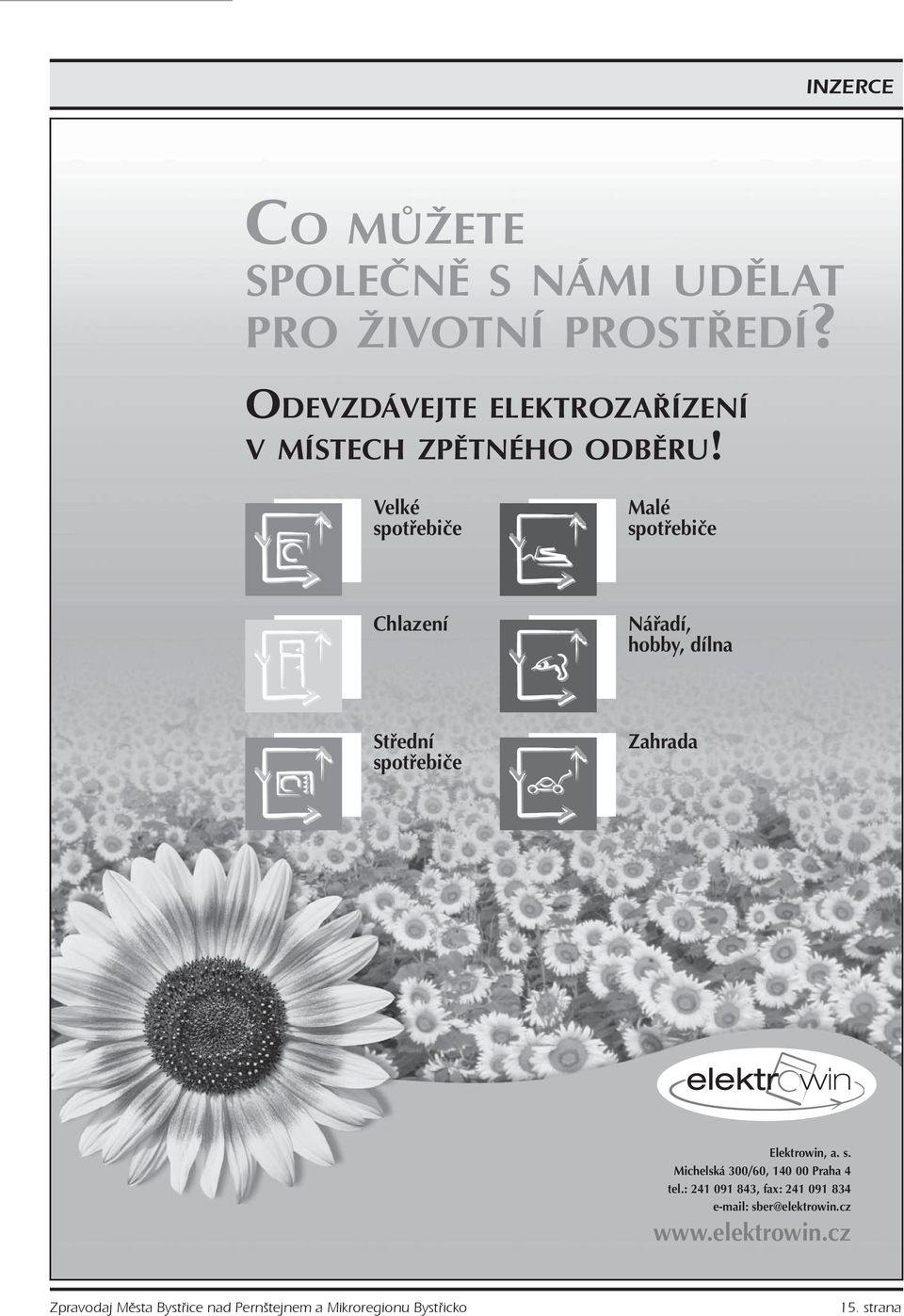 Velké spotřebiče Malé spotřebiče Chlazení Nářadí, hobby, dílna Střední spotřebiče Zahrada Elektrowin, a. s. Michelská 300/60, 140 00 Praha 4 tel.