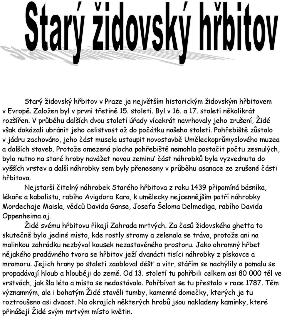 Pohřebiště zůstalo v jádru zachováno, jeho část musela ustoupit novostavbě Uměleckoprůmyslového muzea a dalších staveb.