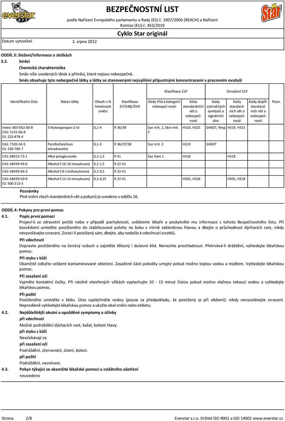 směsi Klasifikace 67/548//EHS Kódy tříd a kategorií nebezpeč-nosti Kódy standardních vět o nebezpečnosti Kódy výstražných symbolů a signálních slov Kódy standardních vět o nebezpečnosti Kódy doplň.