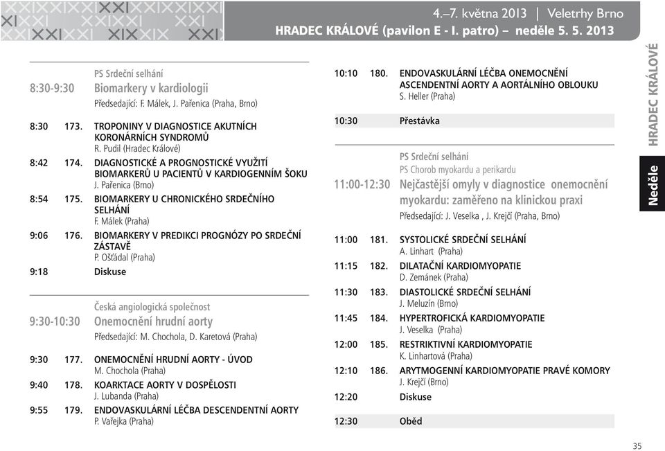 DIAGNOSTICKÉ A PROGNOSTICKÉ VYUŽITÍ BIOMARKERŮ U PACIENTŮ V KARDIOGENNÍM ŠOKU J. Pařenica (Brno) 8:54 175. BIOMARKERY U CHRONICKÉHO SRDEČNÍHO SELHÁNÍ F. Málek (Praha) 9:06 176.