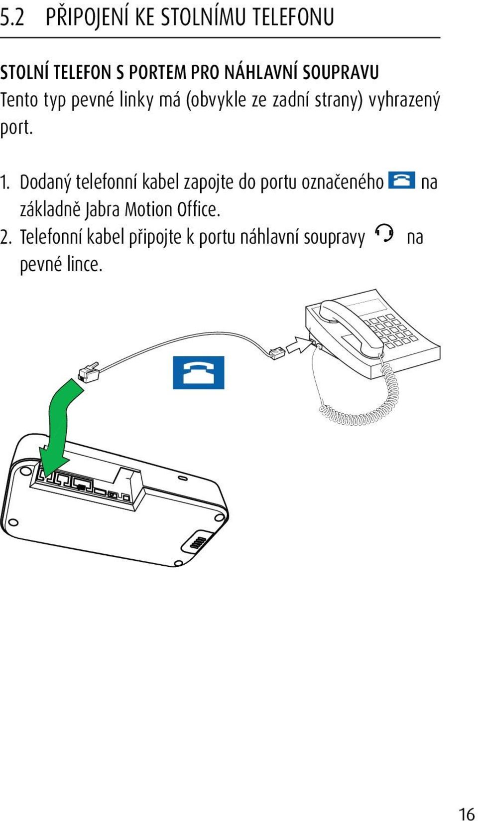 1. Dodaný telefonní kabel zapojte do portu označeného na základně Jabra