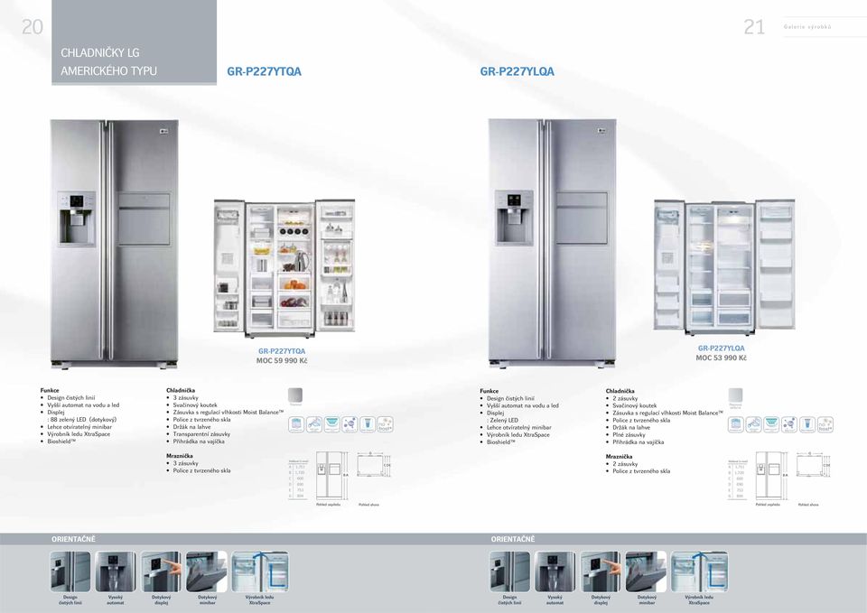 Titanová čistých linií Vyšší automat na vodu a led Displej : Zelený LED Lehce otvíratelný minibar Výrobník ledu XtraSpace Bioshield 2 zásuvky Svačinový koutek Zásuvka s regulací vlhkosti Moist