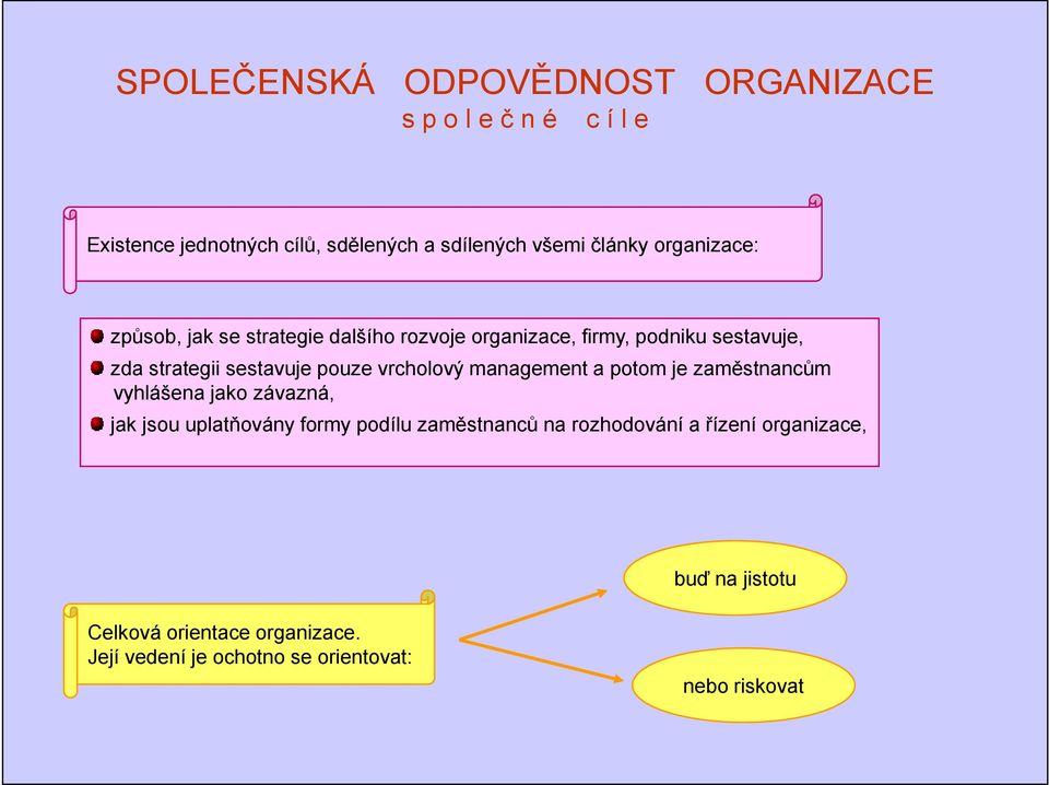 vrcholový management a potom je zaměstnancům vyhlášena jako závazná, jak jsou uplatňovány formy podílu zaměstnanců na