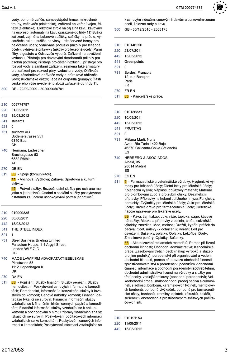 espreso, automaty na kávu (zařazené do třídy 11);Sušicí zařízení, zejména bubnové sušičky, sušičky na prádlo, vysoušeče rukou, sušiče na vlasy; Infračervené lampy pro neléčebné účely; Vyhřívané