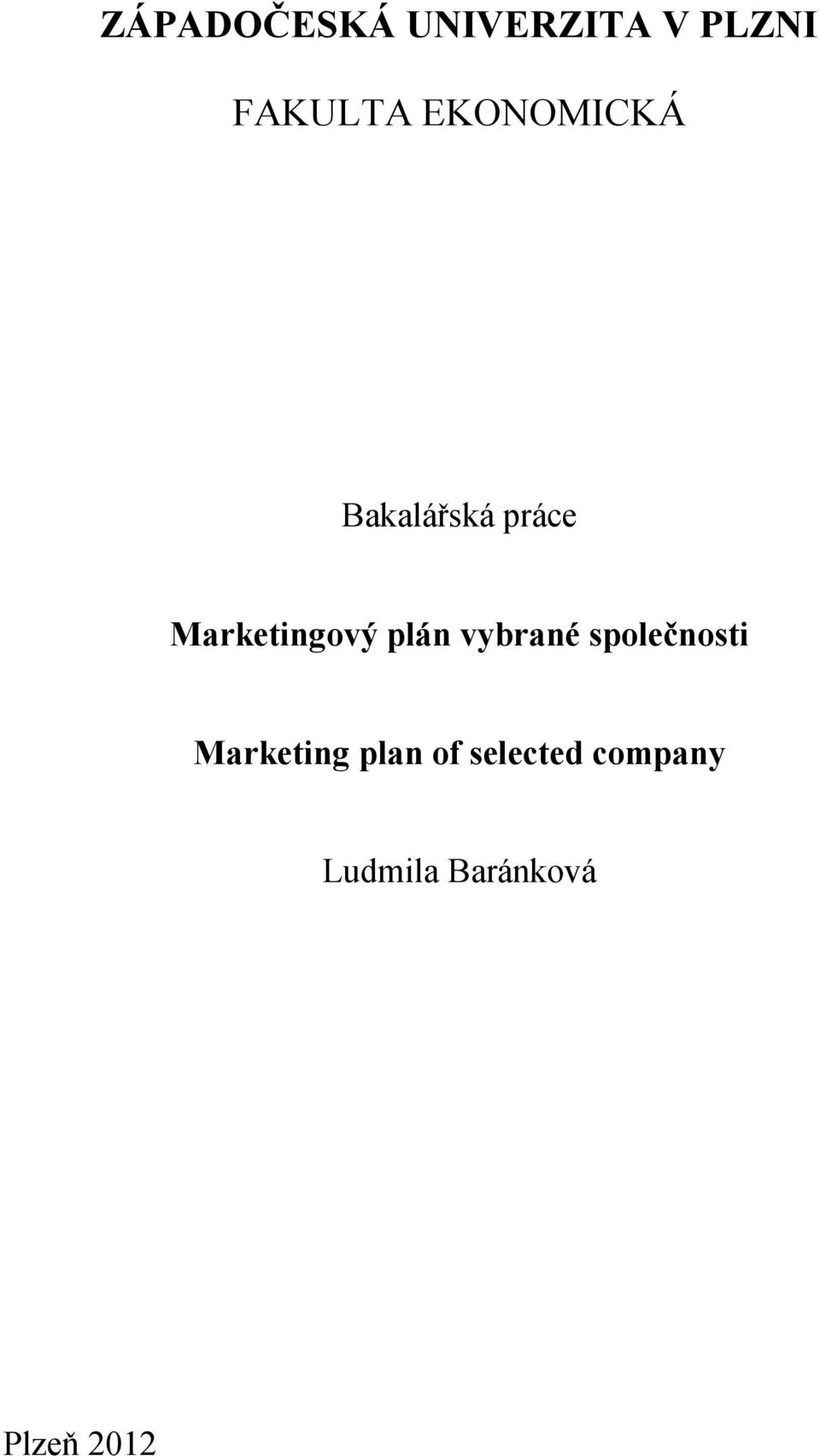 plán vybrané společnosti Marketing plan