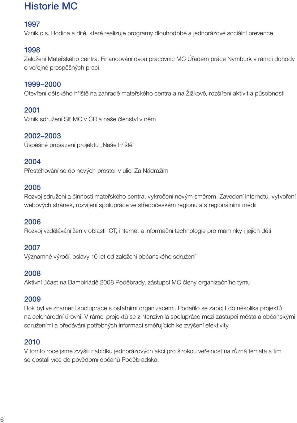 21 Vznik sdružení Síť MC v ČR a naše členství v něm 22 23 Úspěšné prosazení projektu Naše hřiště 24 Přestěhování se do nových prostor v ulici Za Nádražím 25 Rozvoj sdružení a činnosti mateřského