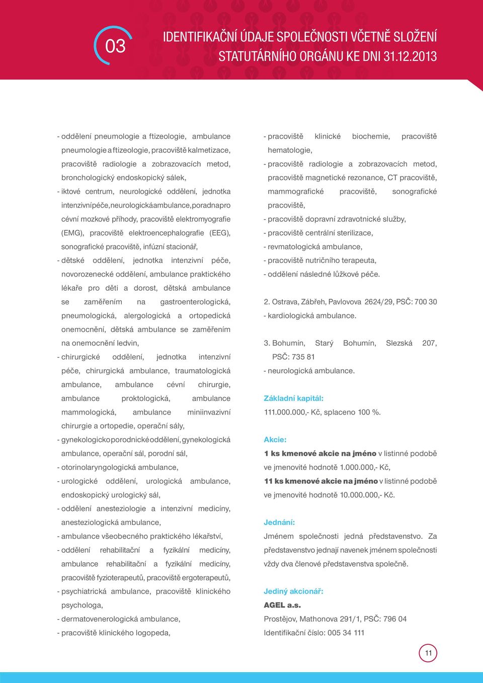 centrum, neurologické oddělení, jednotka intenzivní péče, neurologická ambulance, poradna pro cévní mozkové příhody, pracoviště elektromyografie (EMG), pracoviště elektroencephalografie (EEG),