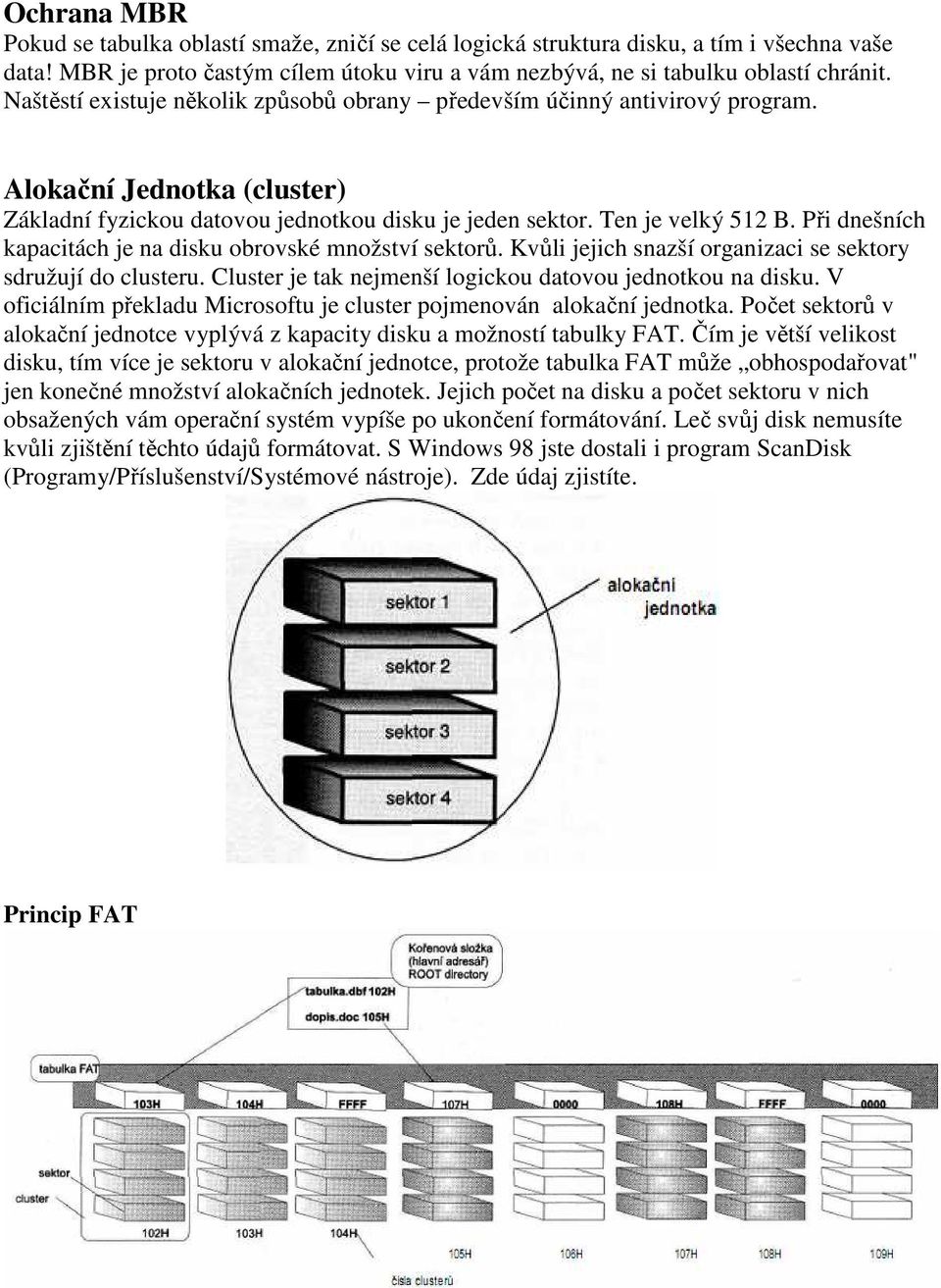 Při dnešních kapacitách je na disku obrovské množství sektorů. Kvůli jejich snazší organizaci se sektory sdružují do clusteru. Cluster je tak nejmenší logickou datovou jednotkou na disku.