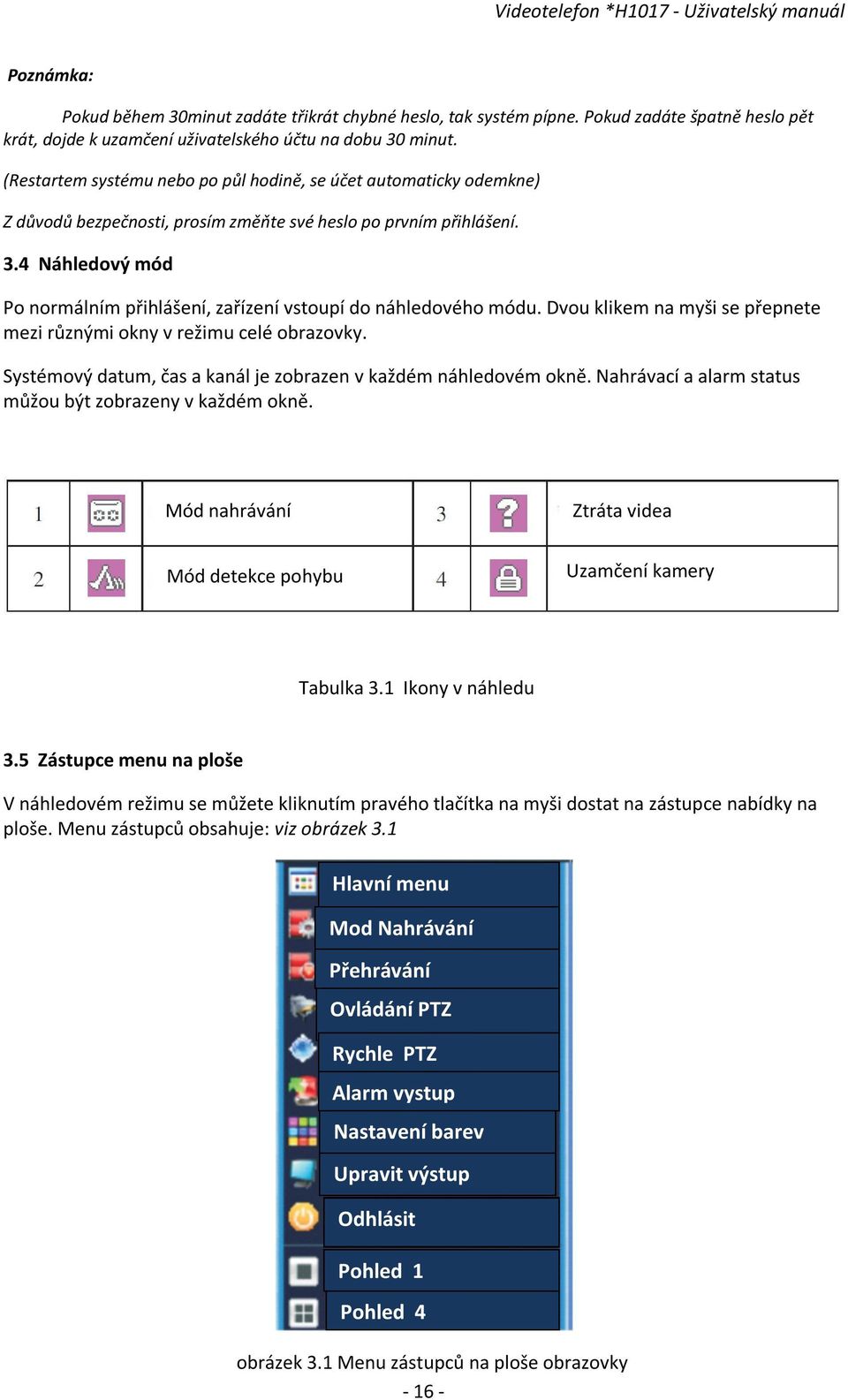 4 Náhledový mód Po normálním přihlášení, zařízení vstoupí do náhledového módu. Dvou klikem na myši se přepnete mezi různými okny v režimu celé obrazovky.