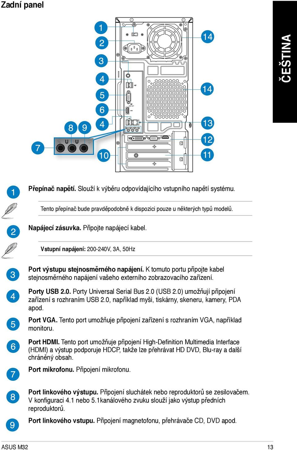 Porty USB 2.0. Porty Universal Serial Bus 2.0 (USB 2.0) umožňují připojení zařízení s rozhraním USB 2.0, například myši, tiskárny, skeneru, kamery, PDA apod. Port VGA.