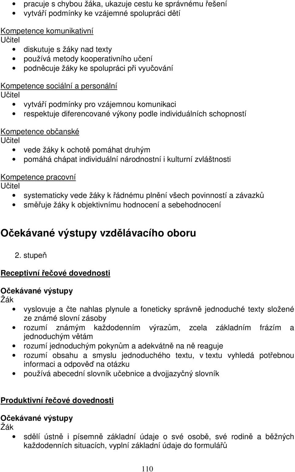 žáky k ochotě pomáhat druhým pomáhá chápat individuální národnostní i kulturní zvláštnosti Kompetence pracovní systematicky vede žáky k řádnému plnění všech povinností a závazků směřuje žáky k