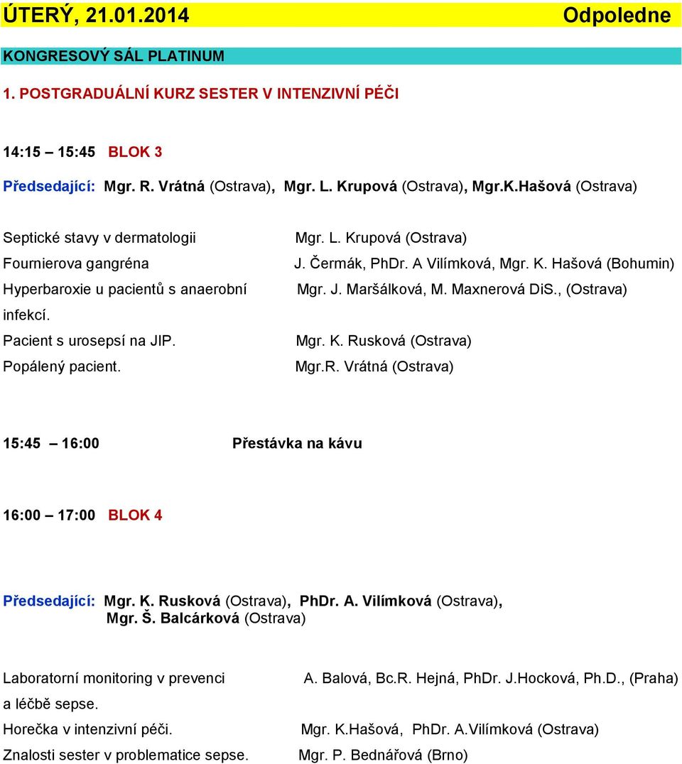 R. Vrátná (Ostrava) 15:45 16:00 Přestávka na kávu 16:00 17:00 BLOK 4 Předsedající: Mgr. K. Rusková (Ostrava), PhDr. A. Vilímková (Ostrava), Mgr. Š.