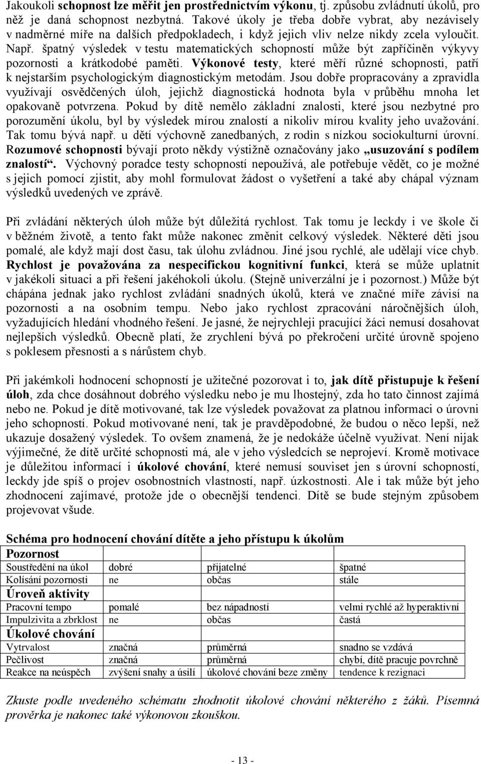 špatný výsledek v testu matematických schopností může být zapříčiněn výkyvy pozornosti a krátkodobé paměti.