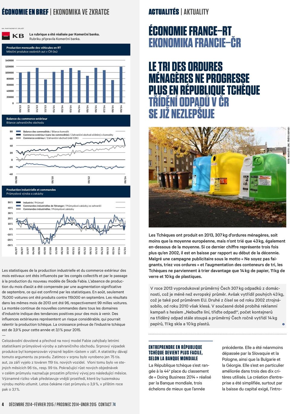 08/14 cz 09/14 ACTUALITÉS AKTUALITY ÉCONOMIE FRANCE RT EKONOMIKA FRANCIE ČR LE TRI DES ORDURES MÉNAGÈRES NE PROGRESSE PLUS EN RÉPUBLIQUE TCHÈQUE TŘÍDĚNÍ ODPADŮ V ČR SE JIŽ NEZLEPŠUJE 80 60 40 20 0-20