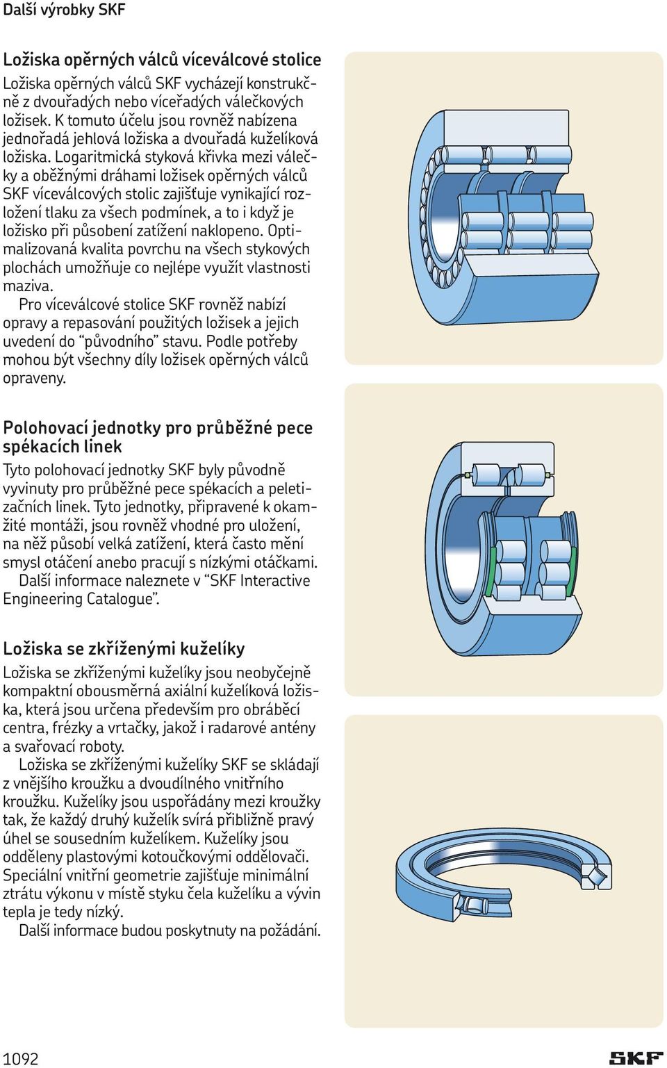 Logaritmická styková křivka mezi válečky a oběžnými dráhami ložisek opěrných válců SKF víceválcových stolic zajišťuje vynikající rozložení tlaku za všech podmínek, a to i když je ložisko při působení