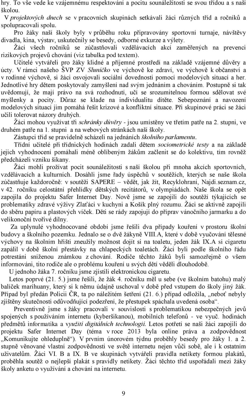 Pro žáky naší školy byly v průběhu roku připravovány sportovní turnaje, návštěvy divadla, kina, výstav, uskutečnily se besedy, odborné exkurze a výlety.