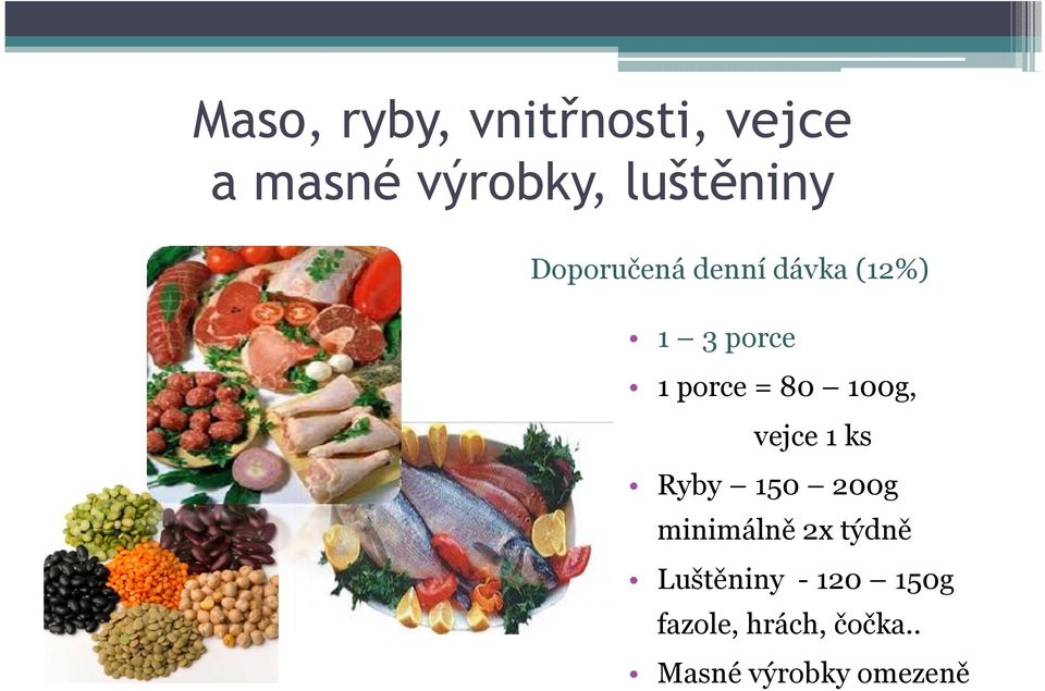 porce = 80 100g, vejce 1 ks Ryby 150 200g minimálně 2x