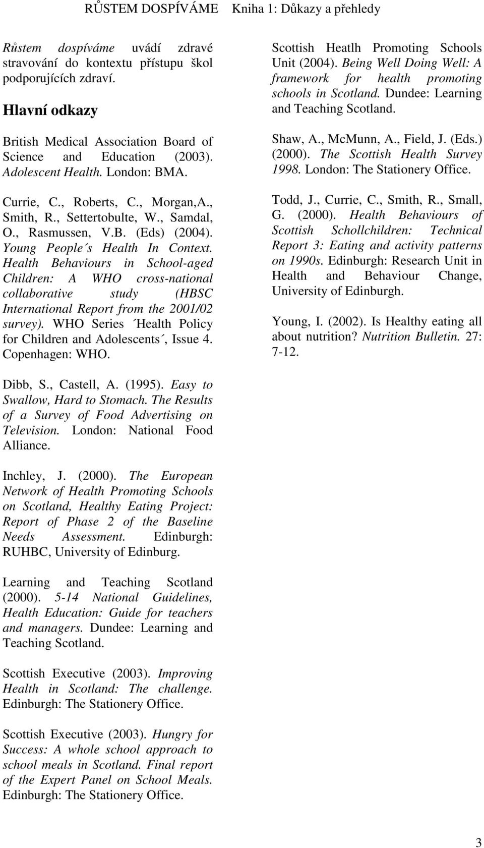 Health Behaviours in School-aged Children: A WHO cross-national collaborative study (HBSC International Report from the 2001/02 survey). WHO Series Health Policy for Children and Adolescents, Issue 4.