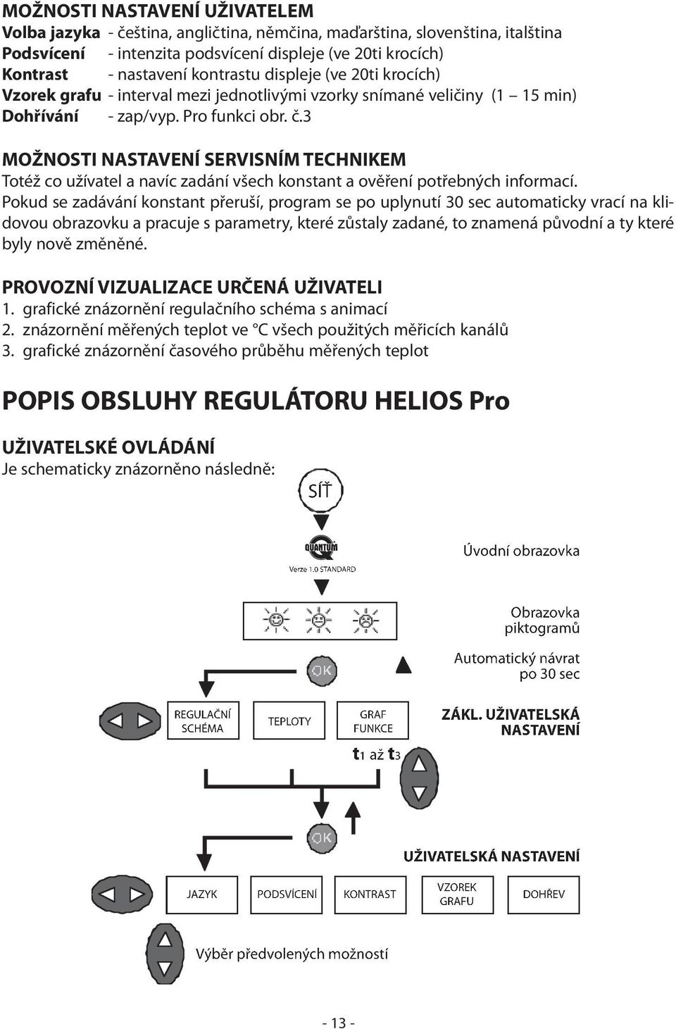 3 MOŽNOSTI NASTAVENÍ SERVISNÍM TECHNIKEM Totéž co užívatel a navíc zadání všech konstant a ověření potřebných informací.