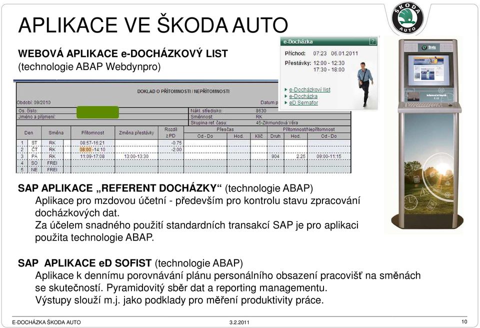 Za účelem snadného použití standardních transakcí SAP je pro aplikaci použita technologie ABAP.