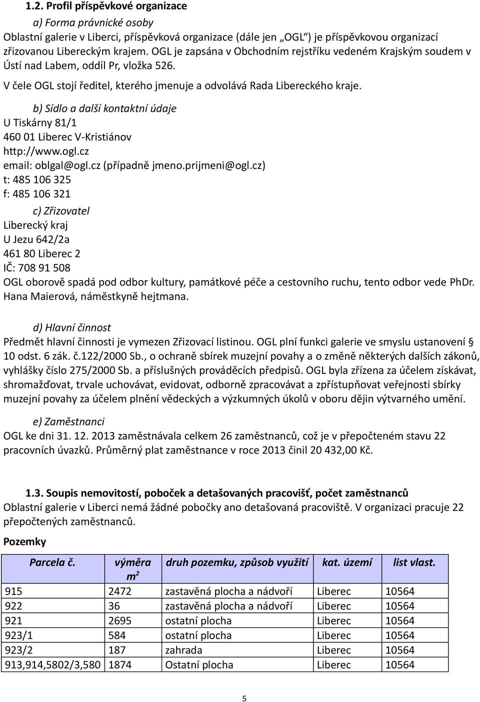 b) Sídlo a další kontaktní údaje U Tiskárny 81/1 460 01 Liberec V-Kristiánov http://www.ogl.cz email: oblgal@ogl.cz (případně jmeno.prijmeni@ogl.