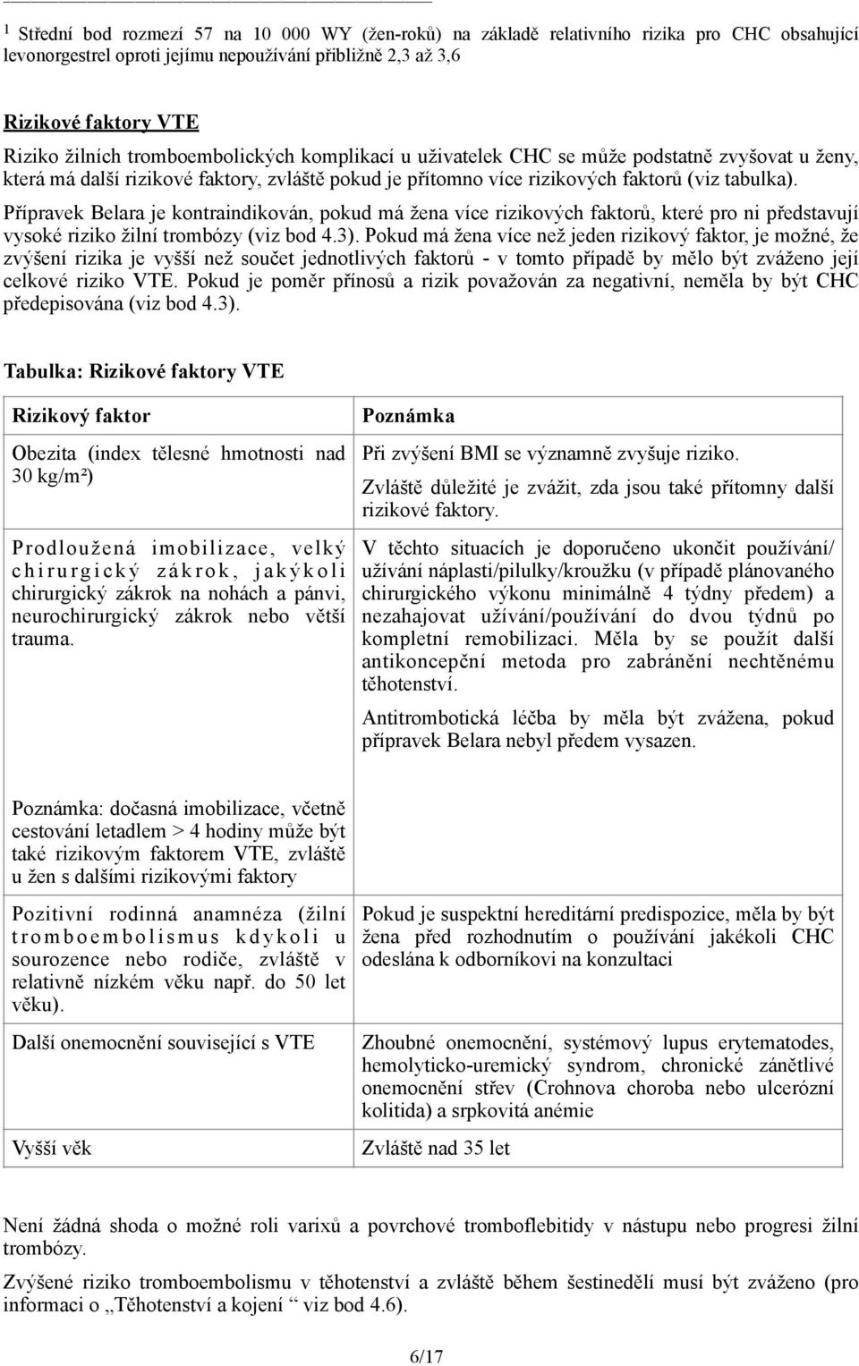 Přípravek Belara je kontraindikován, pokud má žena více rizikových faktorů, které pro ni představují vysoké riziko žilní trombózy (viz bod 4.3).