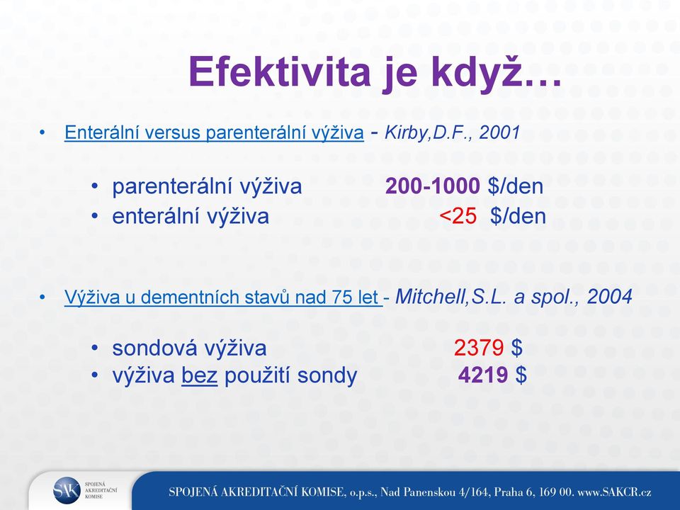 , 2001 parenterální výživa enterální výživa 200-1000 $/den <25