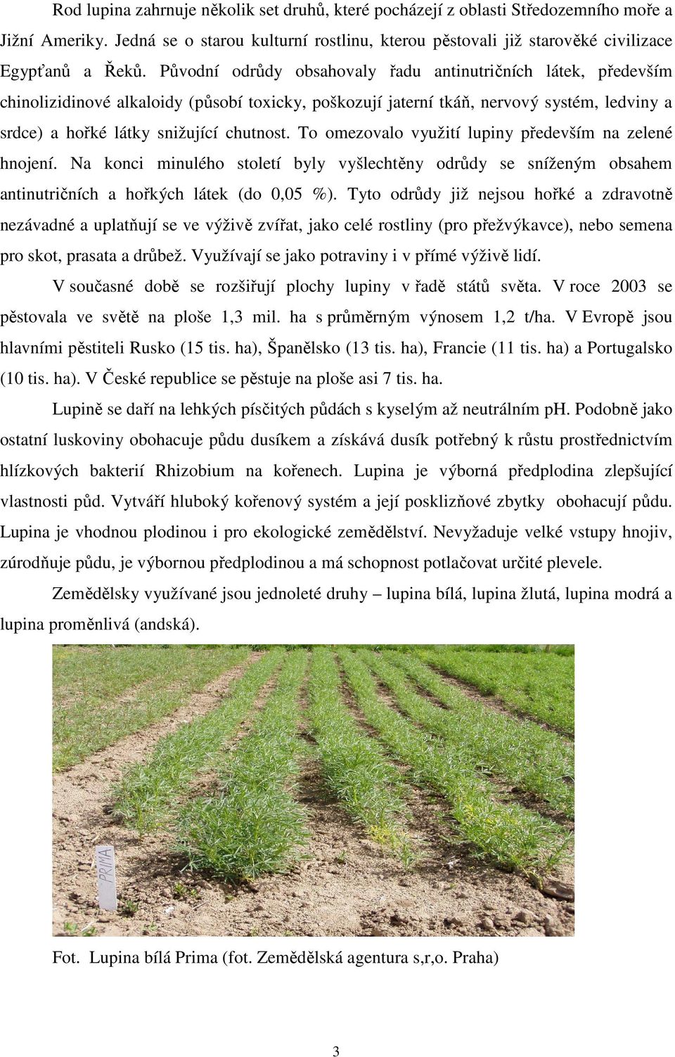 To omezovalo využití lupiny především na zelené hnojení. Na konci minulého století byly vyšlechtěny odrůdy se sníženým obsahem antinutričních a hořkých látek (do 0,05 %).