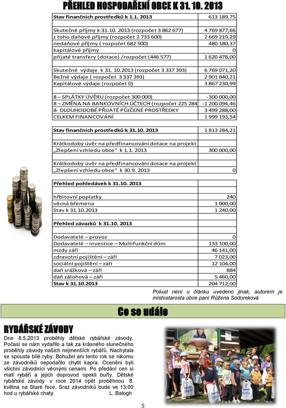 2013 (rozpočet 3 862 677) 4 769 877,66 z toho daňové příjmy (rozpočet 2 733 600) 2 669 219,29 nedaňové příjmy ( rozpočet 682 500) 480 180,37 kapitálové příjmy 0 přijaté transfery (dotace) /rozpočet