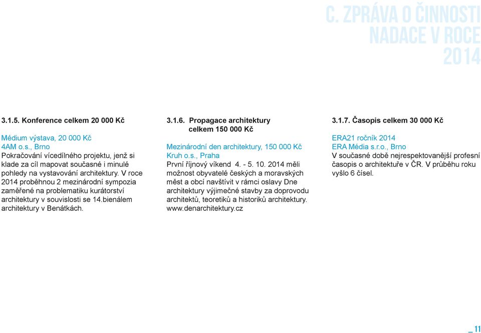 Propagace architektury celkem 150 000 Kč Mezinárodní den architektury, 150 000 Kč Kruh o.s., Praha První říjnový víkend 4. - 5. 10.