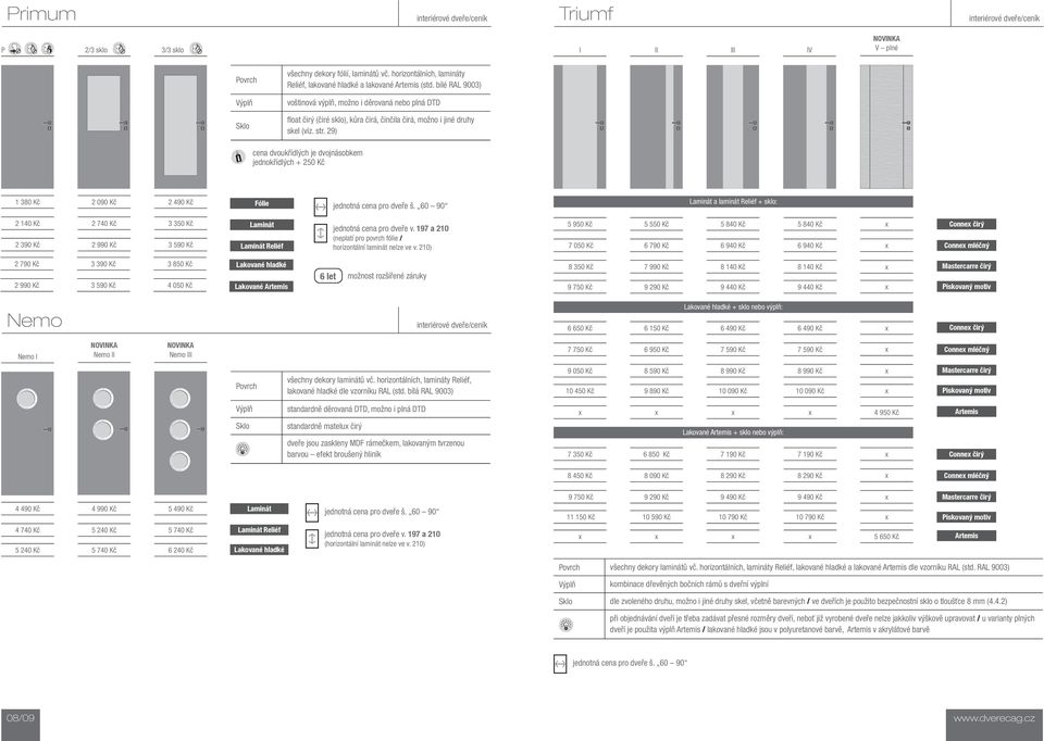 29) cena dvoukřídlých je dvojnásobkem jednokřídlých + 250 Kč 1 380 Kč 2 090 Kč 2 490 Kč a laminát Reliéf + sklo: 2 140 Kč 2 740 Kč 3 350 Kč 2 390 Kč 2 990 Kč 3 590 Kč Reliéf (neplatí pro povrch fólie