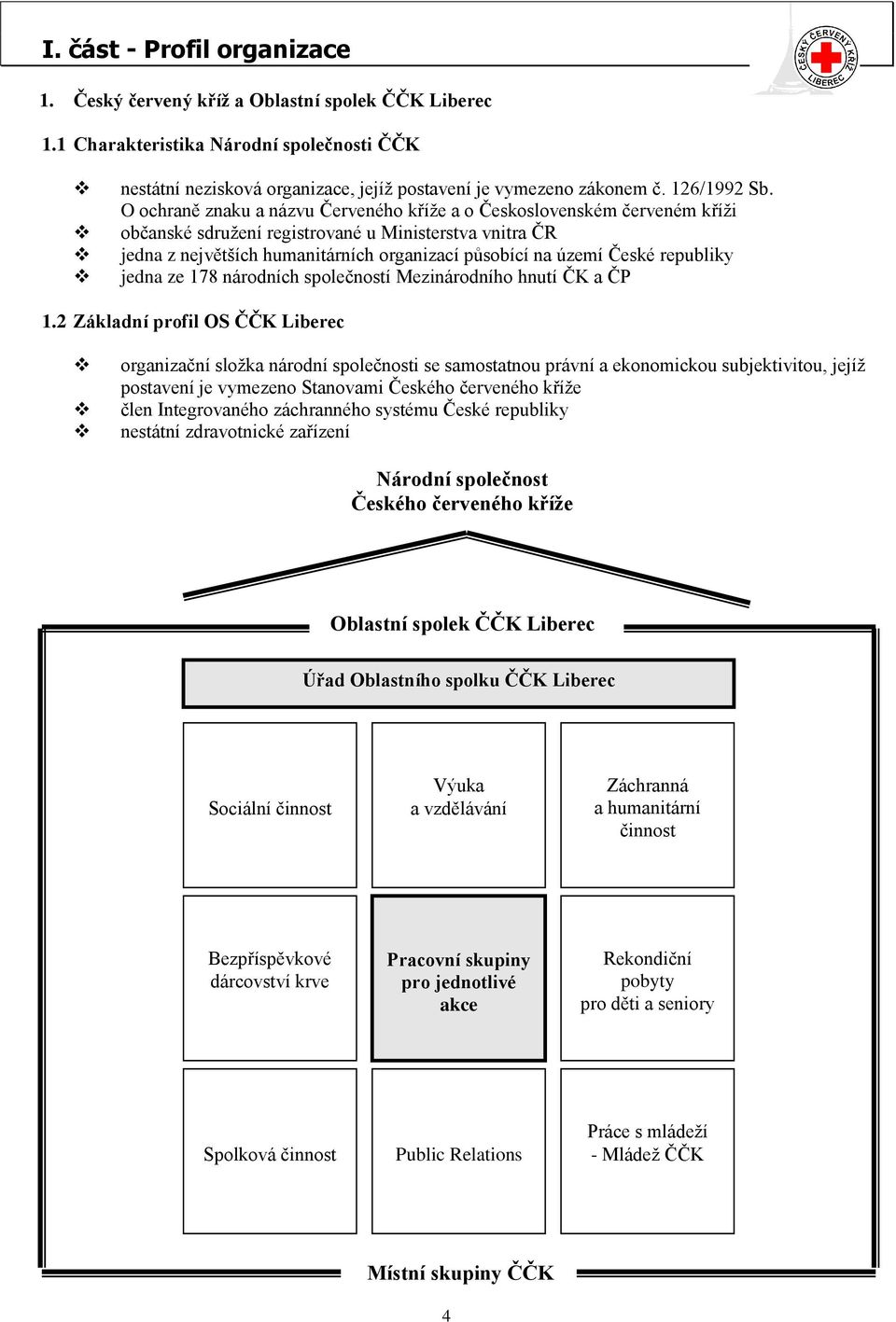 O ochraně znaku a názvu Červeného kříţe a o Československém červeném kříţi občanské sdruţení registrované u Ministerstva vnitra ČR jedna z největších humanitárních organizací působící na území České