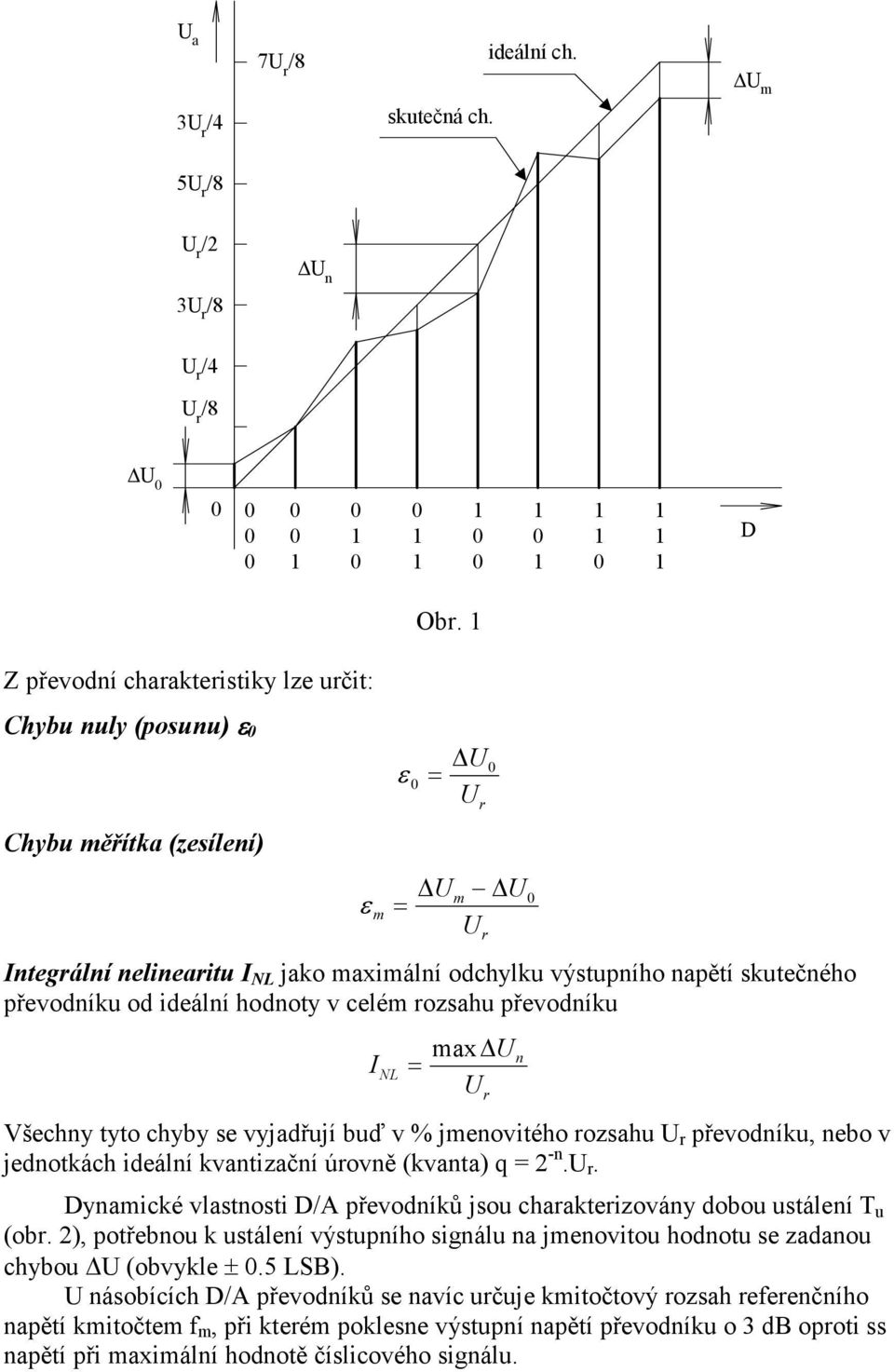 hodoty v celém ozsahu převodíku I NL = maxδ Všechy tyto chyby se vyjadřují buď v % jmeovitého ozsahu převodíku, ebo v jedotkách ideálí kvatizačí úově (kvata) q = -.