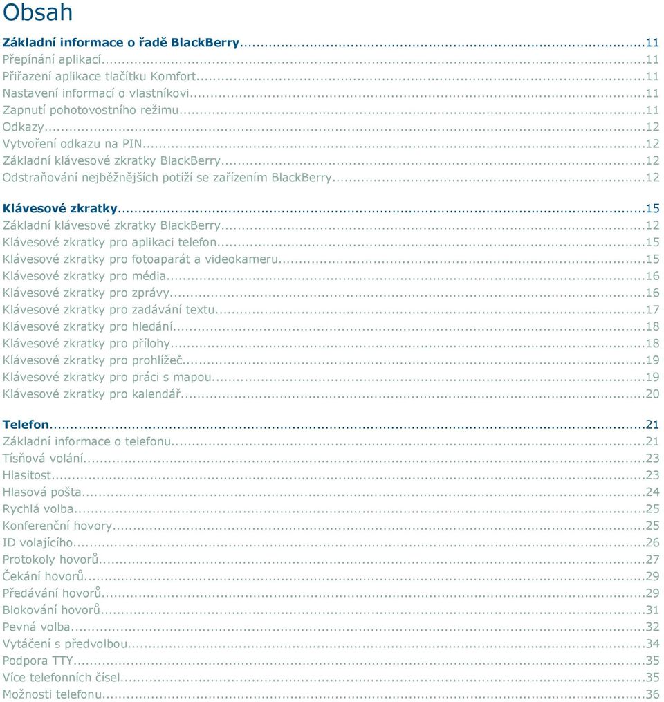 ..12 Klávesové zkratky pro aplikaci telefon...15 Klávesové zkratky pro fotoaparát a videokameru...15 Klávesové zkratky pro média...16 Klávesové zkratky pro zprávy.