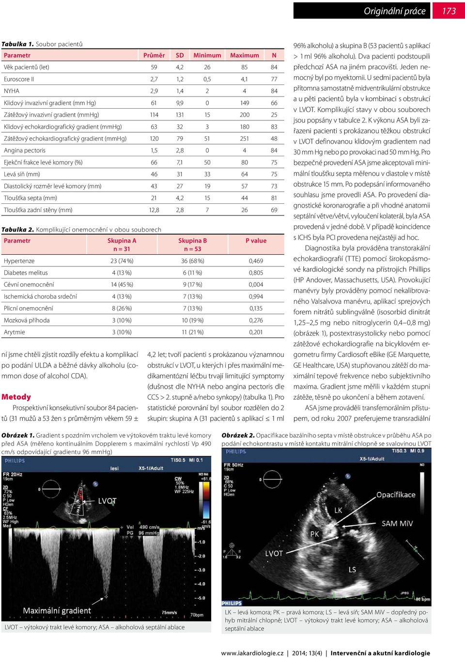 invazivní gradient (mmhg) 114 131 15 200 25 Klidový echokardiografický gradient (mmhg) 63 32 3 180 83 Zátěžový echokardiografický gradient (mmhg) 120 79 51 251 48 Angina pectoris 1,5 2,8 0 4 84