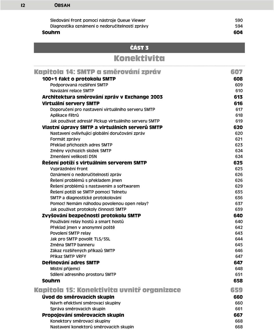 SMTP 617 Aplikace filtrů 618 Jak používat adresář Pickup virtuálního serveru SMTP 619 Vlastní úpravy SMTP a virtuálních serverů SMTP 620 Nastavení ovlivňující globální doručování zpráv 620 Formát