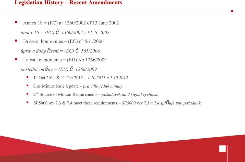 561/2006 Latest amendments = (EU) No 1266/2009 poslední změny = (EU) č. 1266/2009 1 st Oct 2011 & 1 st Oct 2012 1.10.