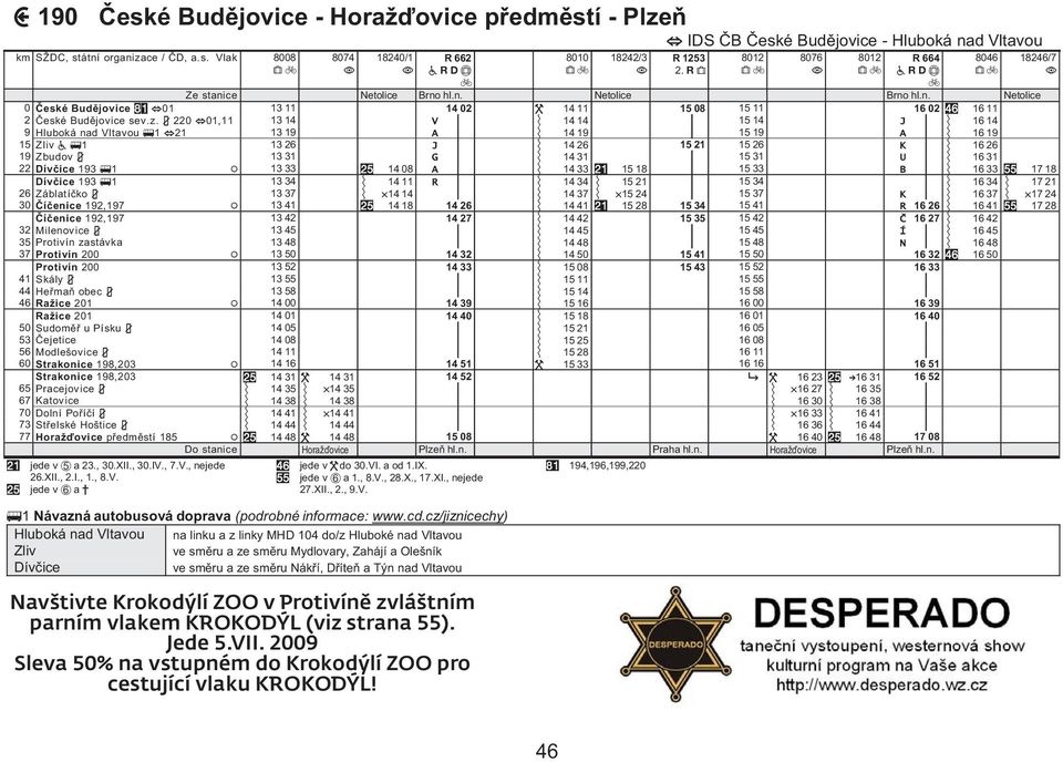 22001,11 13 14 V 14 14 15 14 J 16 14 9 Hluboká nad Vltavou121 13 19 A 14 19 15 19 A 16 19 15 Zliv1 13 26 J 14 26 15 21 15 26 K 16 26 19 Zbudov 13 31 G 14 31 15 31 U 16 31 22 Dívice 1931 13 33 14 08 A