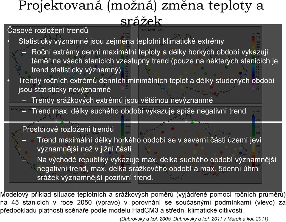 nevýznamné Trendy srážkových extrémů jsou většinou nevýznamné Trend max.