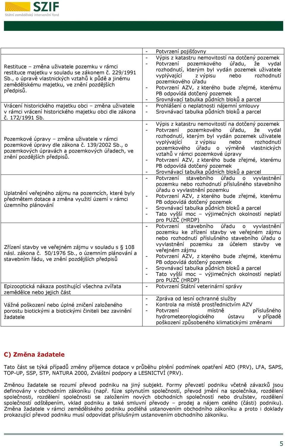 139/2002 Sb., o pozemkových úpravách a pozemkových úřadech, ve znění pozdějších předpisů.